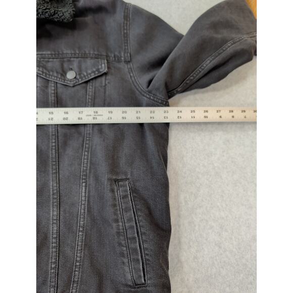 Old Navy Men Sherpa Lined Black Denim Jean Jacket LG Workwear Chore Trucker Coat - Picture 6 of 12